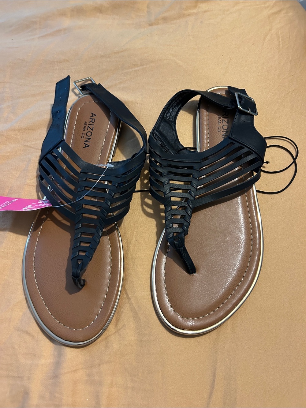 Arizona Jean Company Black Strappy Woven Thong Sandals